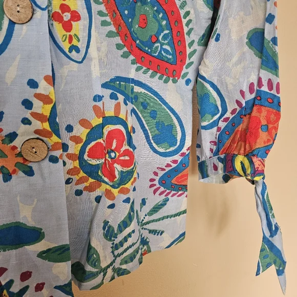Hester & Orchard Anthropologie Linen Blend Paisley Top M Boho Resortwear Beachy - Picture 3 of 10